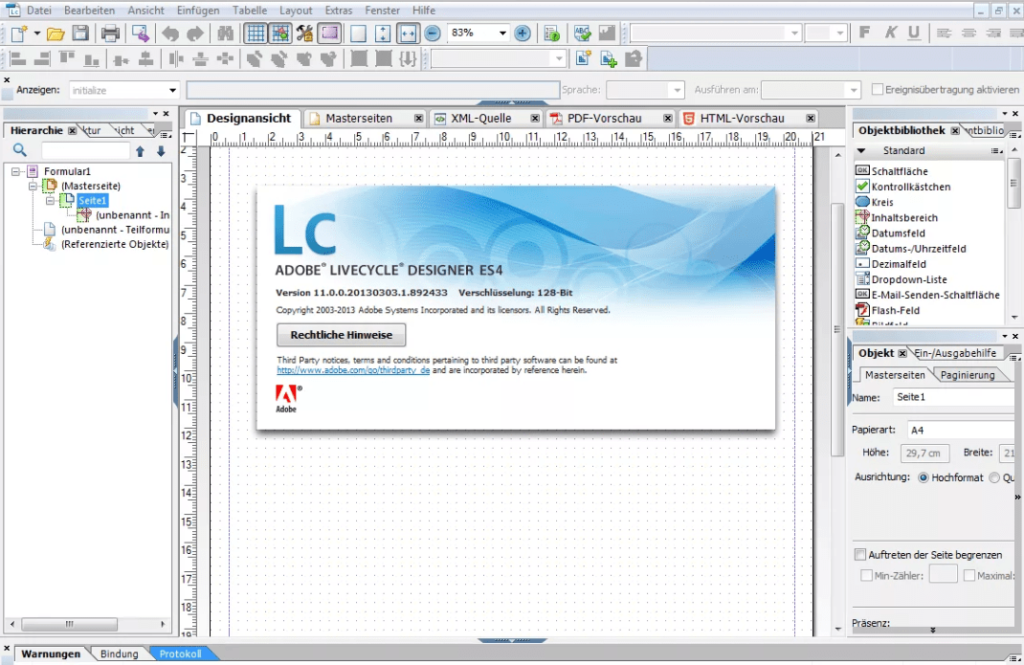 Adobe LiveCycle Designer Главное меню 