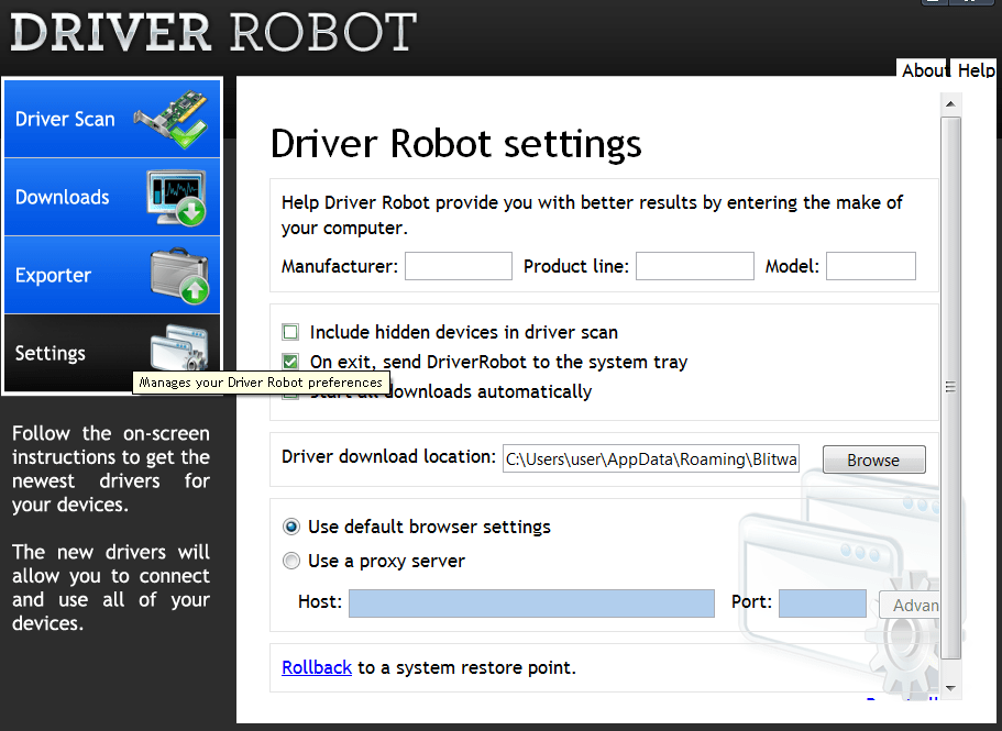 Driver Robot Меню настроек