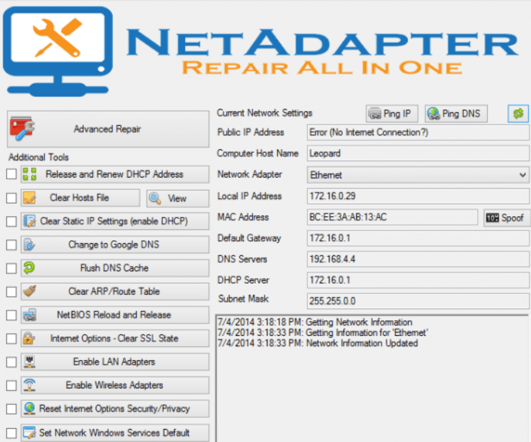 NetAdapter Главное меню