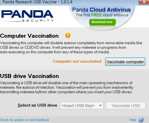 Panda USB Vaccine Главное меню