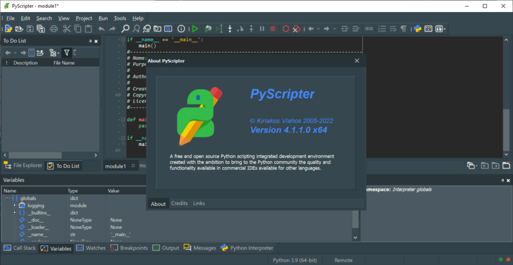 PyScripter About screen