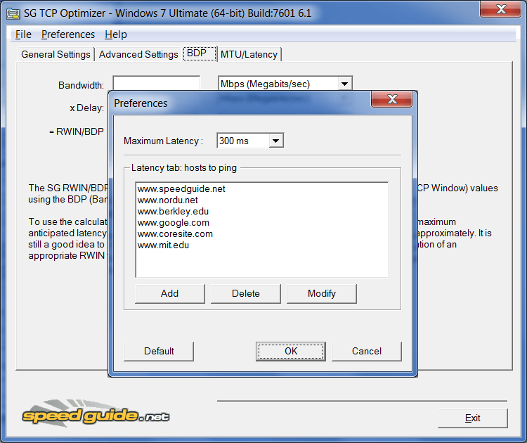 TCP Optimizer Опции