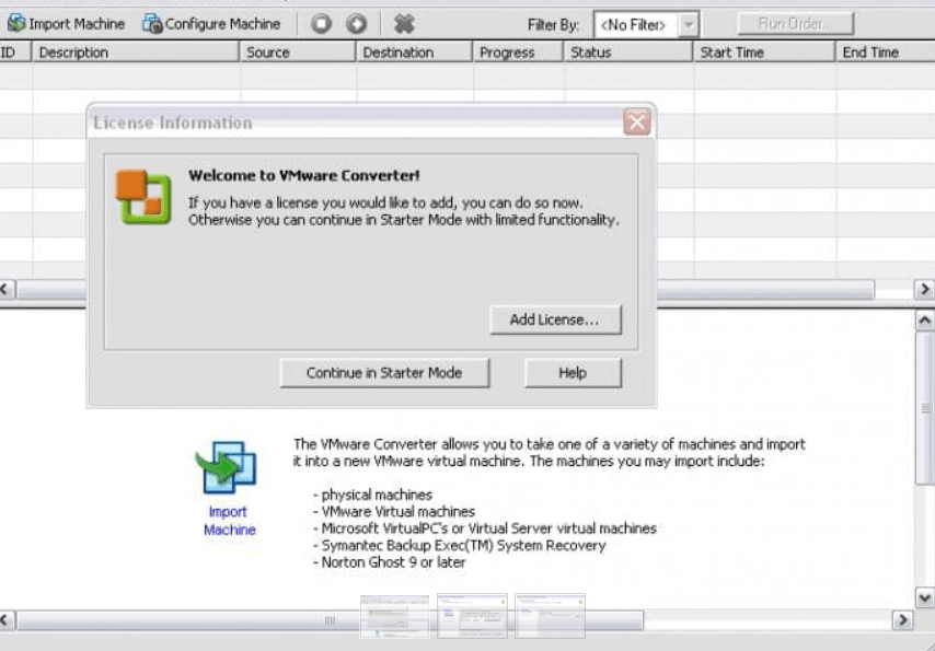 VMware Converter Главное меню