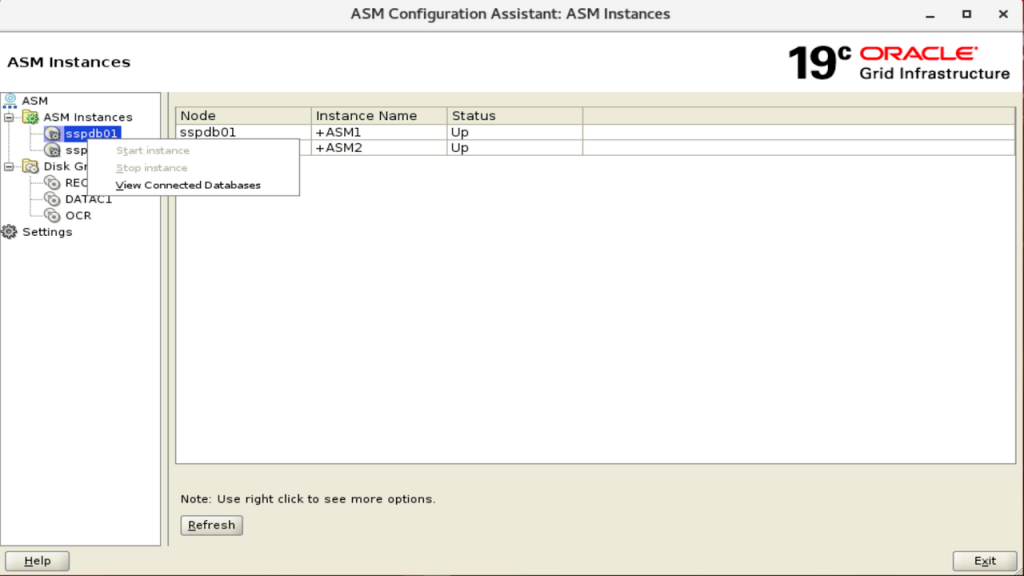Oracle Database ASMCA interface instances