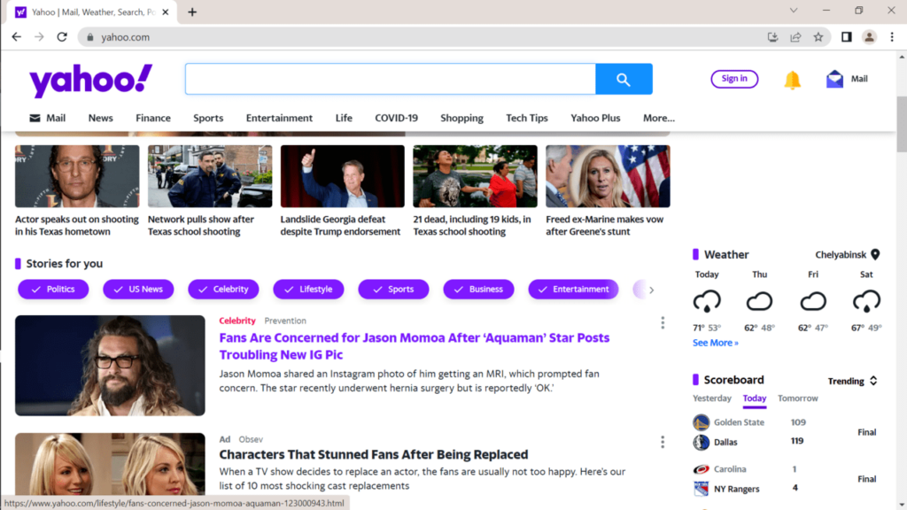 Chrome Yahoo website