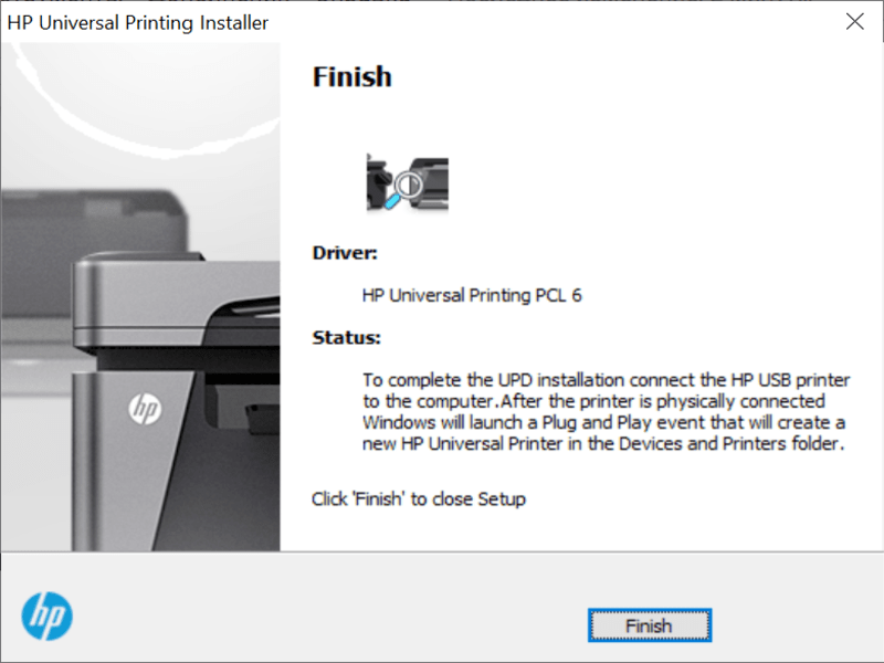 HP Universal Print Driver Installation Finish