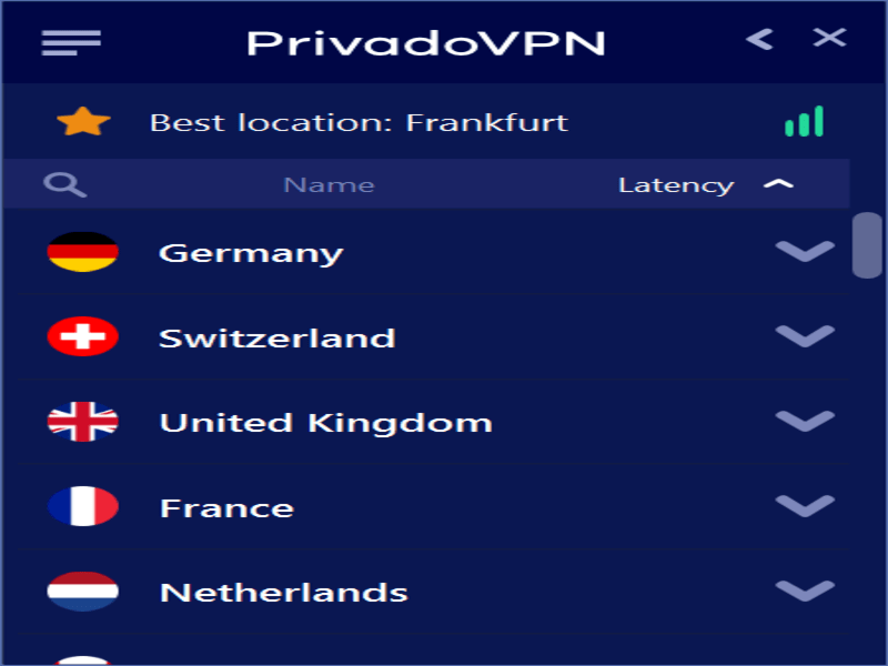 PrivadoVPN Server locations