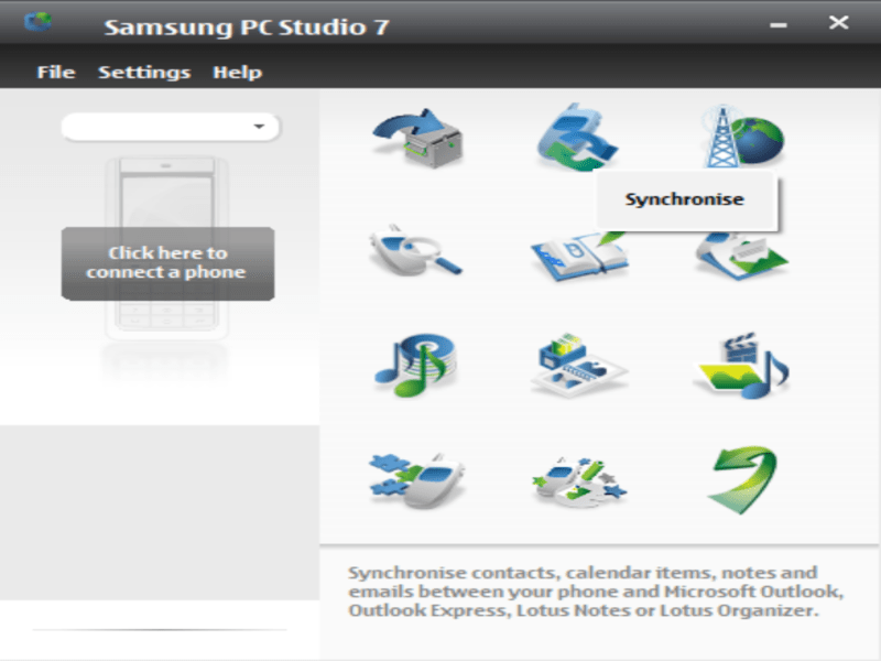 Samsung PC Studio Main Menu