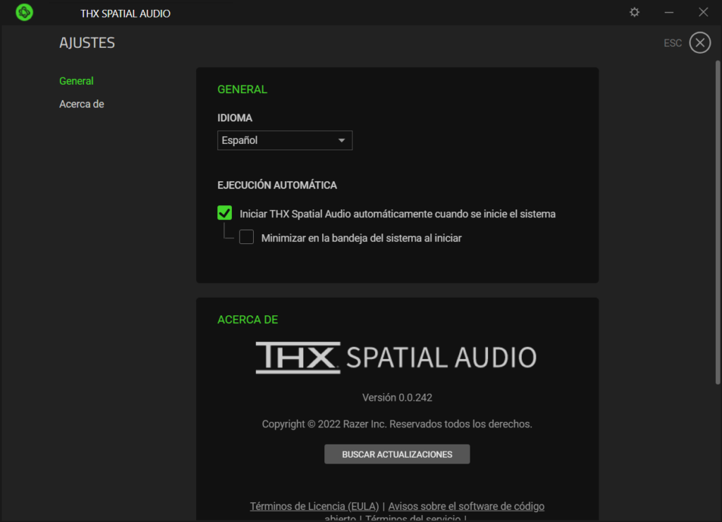 THX Spatial Audio Ajustes