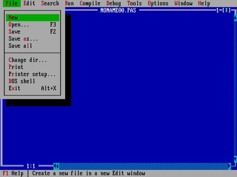 Turbo Pascal File menu