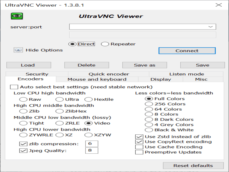UltraVNC Encorders Menu