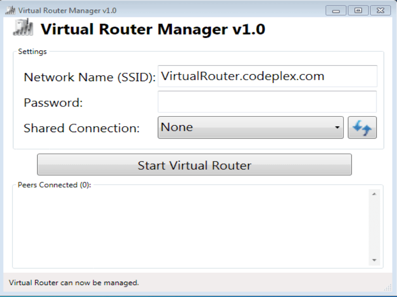 Virtual Router Manager Main page