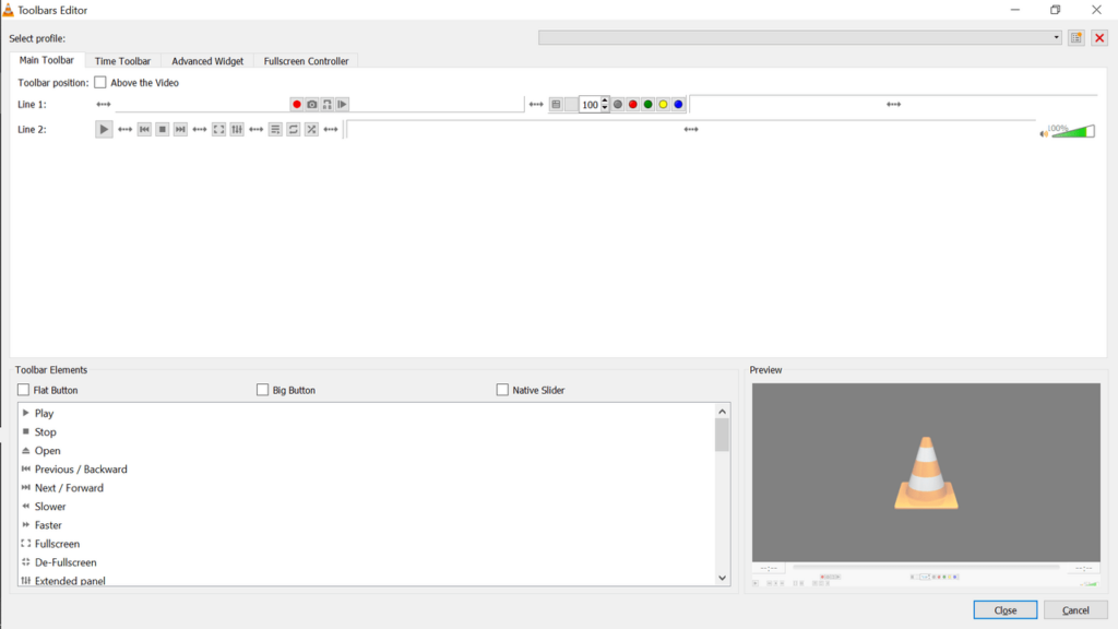 VLC Media Player Toolbars editor