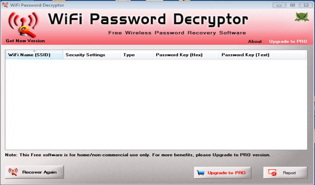 WiFi Password Decryptor Main menu