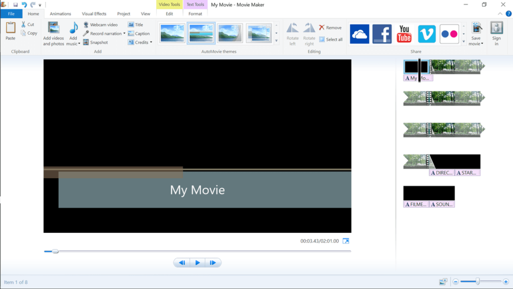 Windows Movie Maker Transition Screen