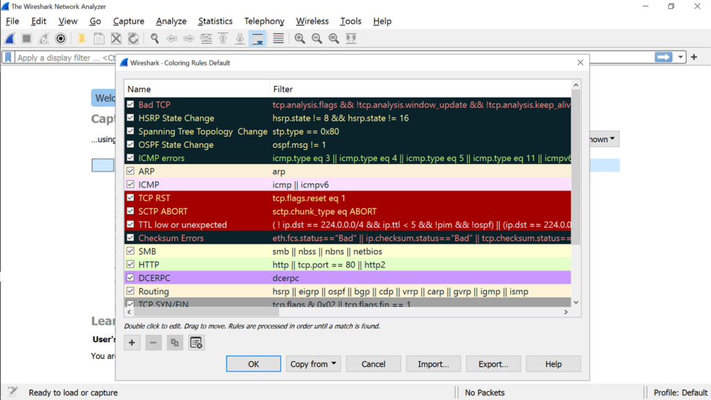 Wireshark Coloring Rules