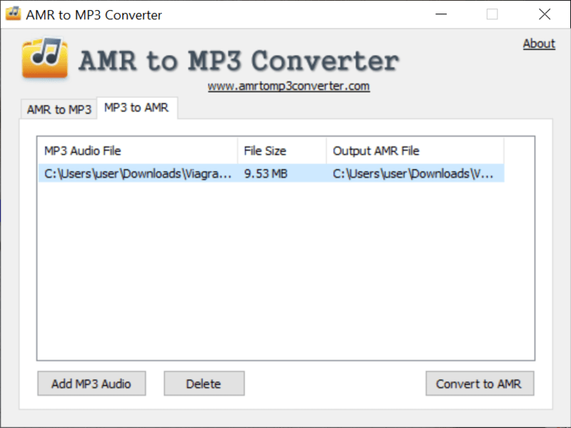 AMR to MP3 Converter Main menu