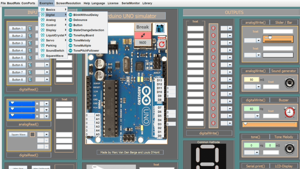Arduino Simulator Exemples d'actions
