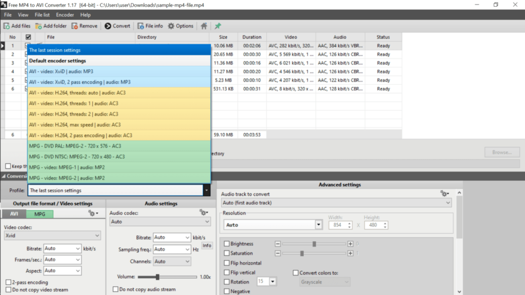 Pazera Free MP4 to AVI Converter Encoding options