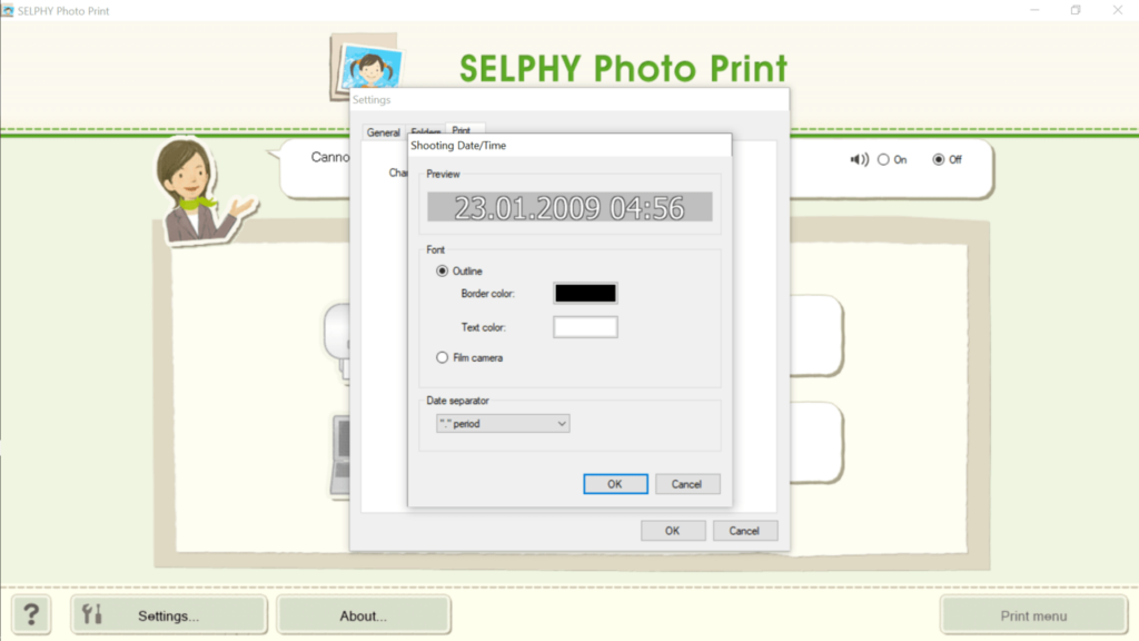 SELPHY Photo Print Shooting date and time