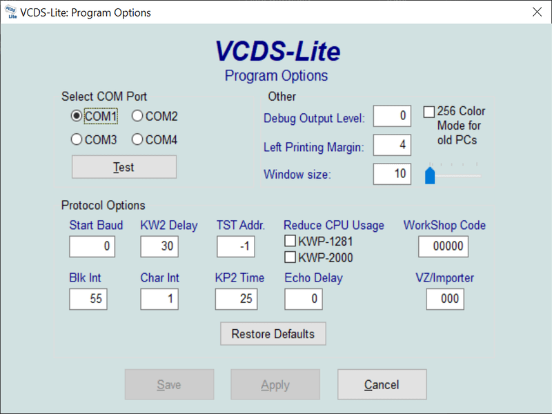 VCDS Lite Options