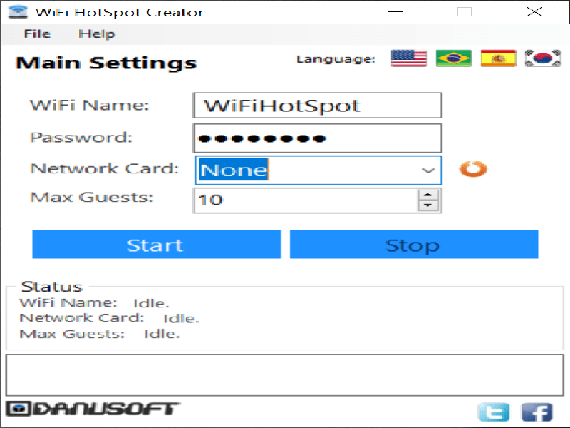WiFi HotSpot Creator Main menu