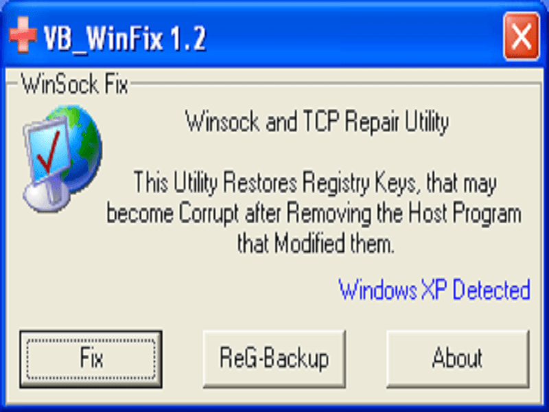 WinSock XP Fix Main window