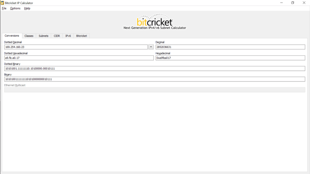 Bitcricket IP Calculator Conversions