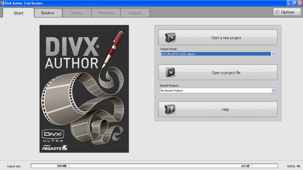 DivX Author Start page