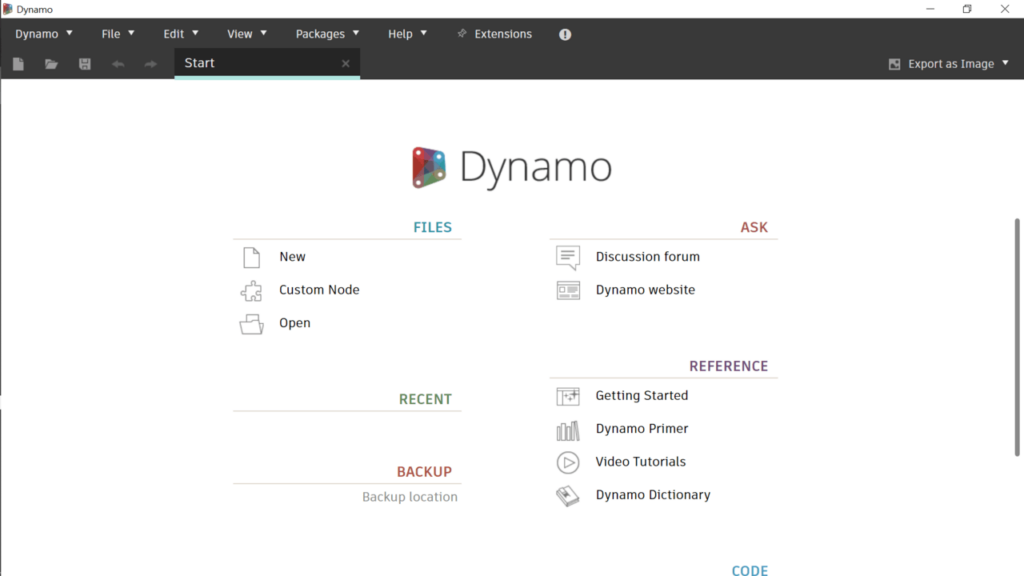 Dynamo Sandbox Start page