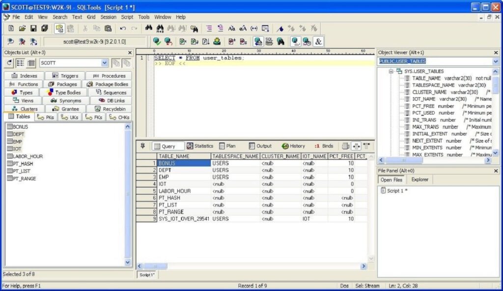 SQL Tools Main window