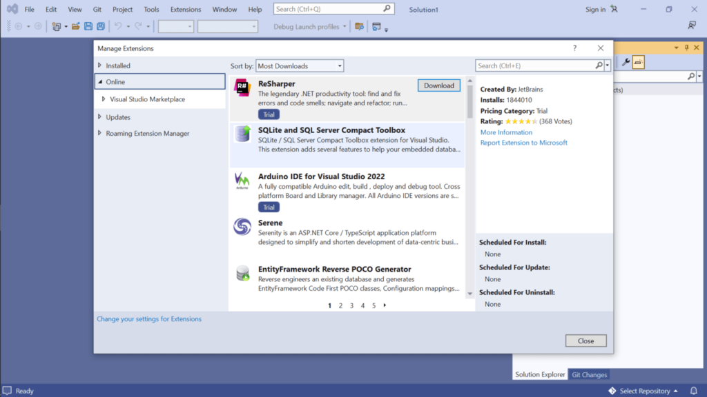 Visual Studio Extension manager
