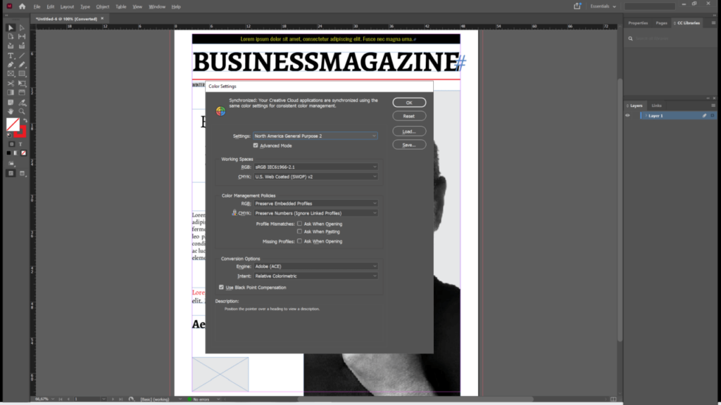 Adobe InDesign Print settings