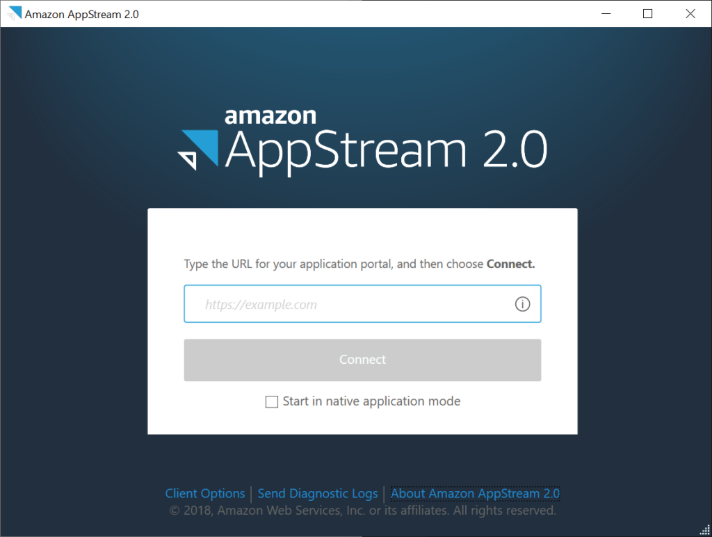 Amazon AppStream Login screen