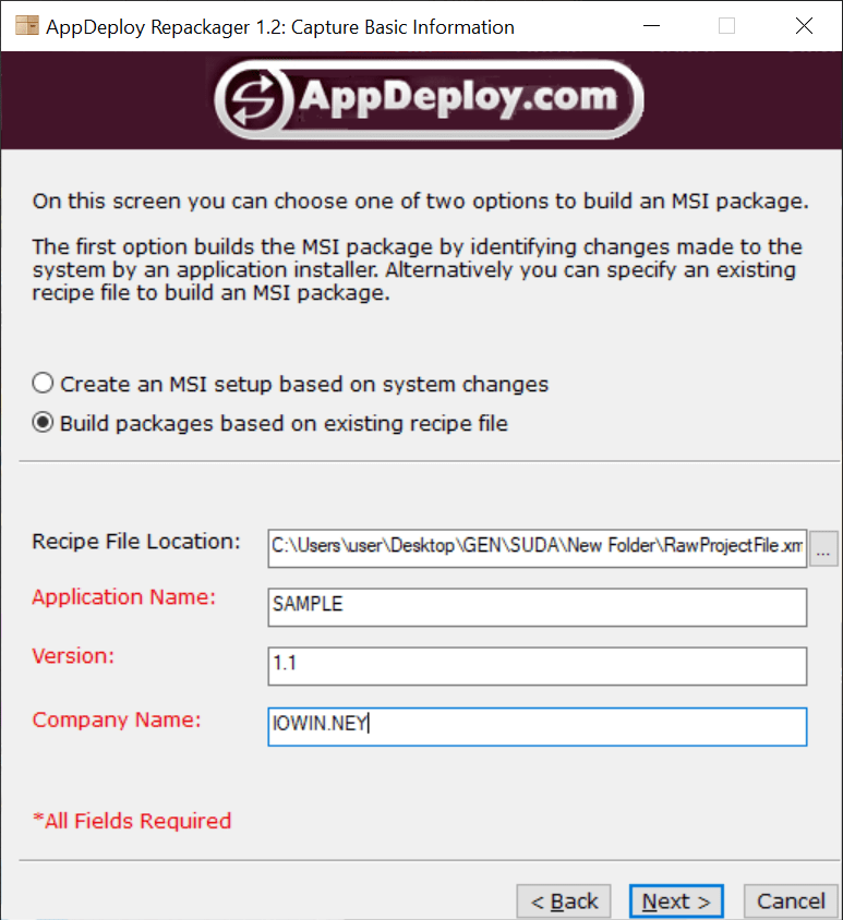 AppDeploy Repackager Basic information