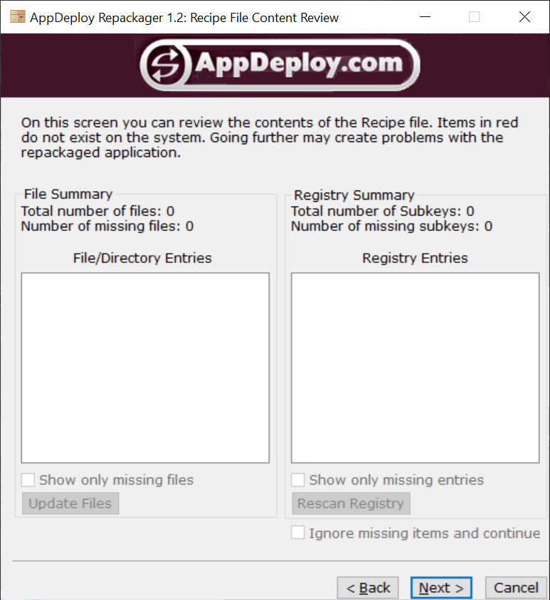 AppDeploy Repackager Package contents