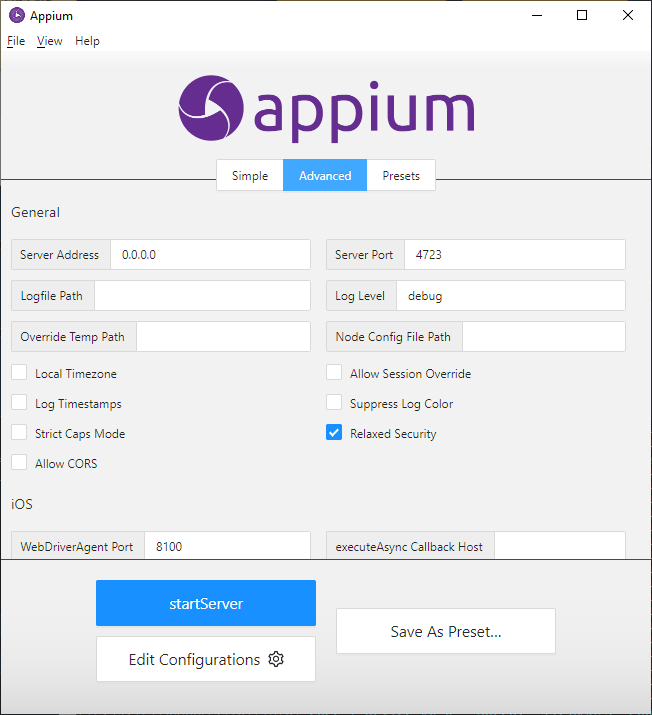 Appium Login screen
