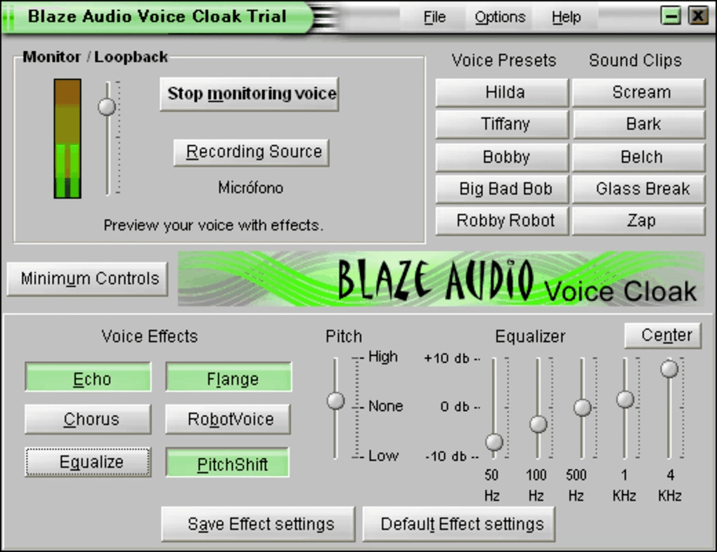 Blaze Audio Voice Cloak Main workspace