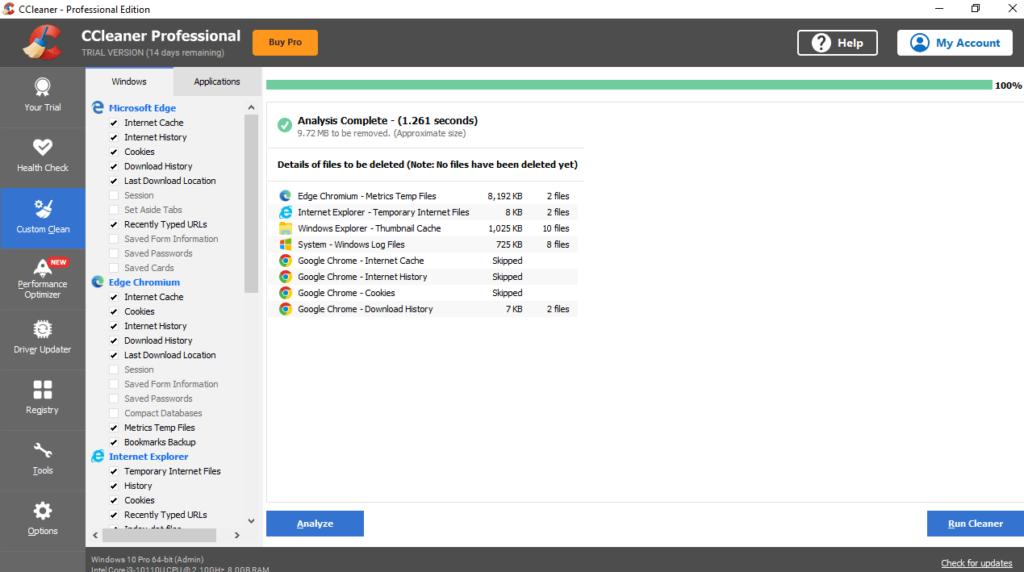 CCleaner Browser cleanup