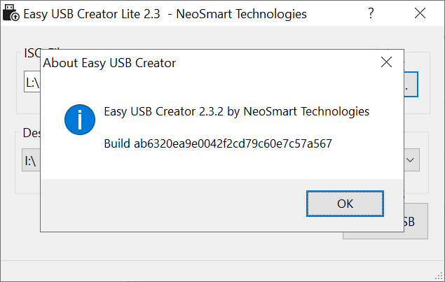Easy USB Creator About screen