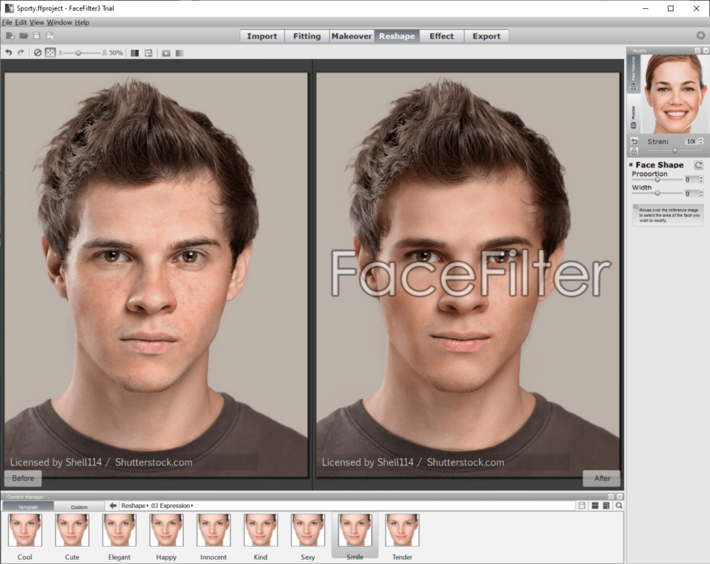 FaceFilter Reshaping options