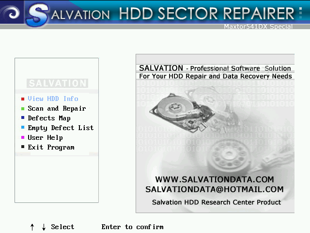 HDD Bad Sectors Repair Main menu