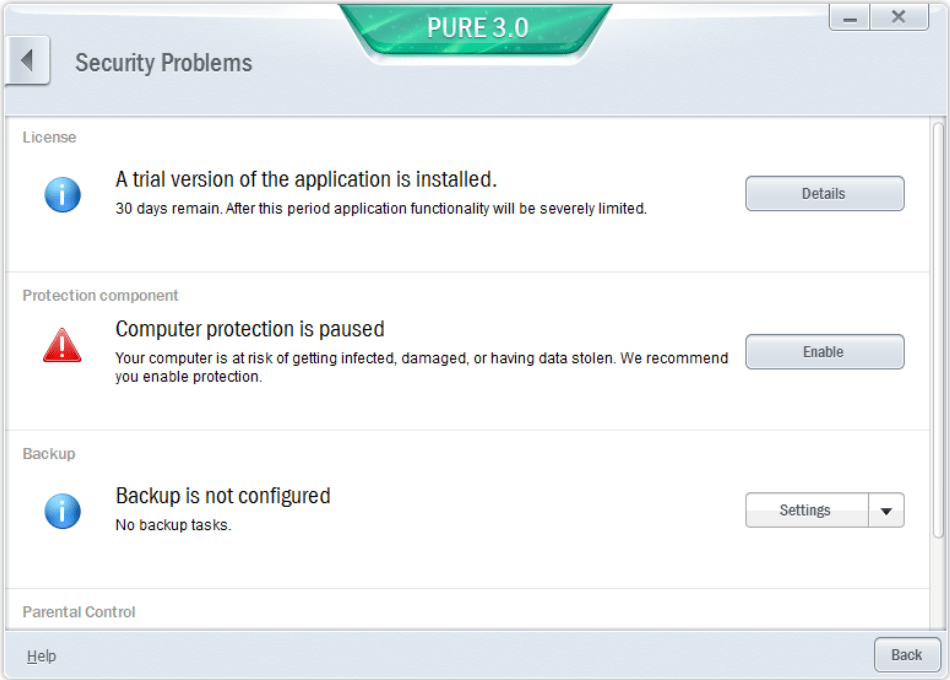 Kaspersky PURE Security problems