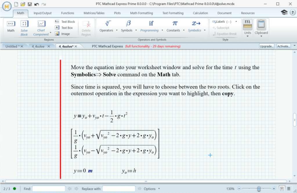 Mathcad Equation example