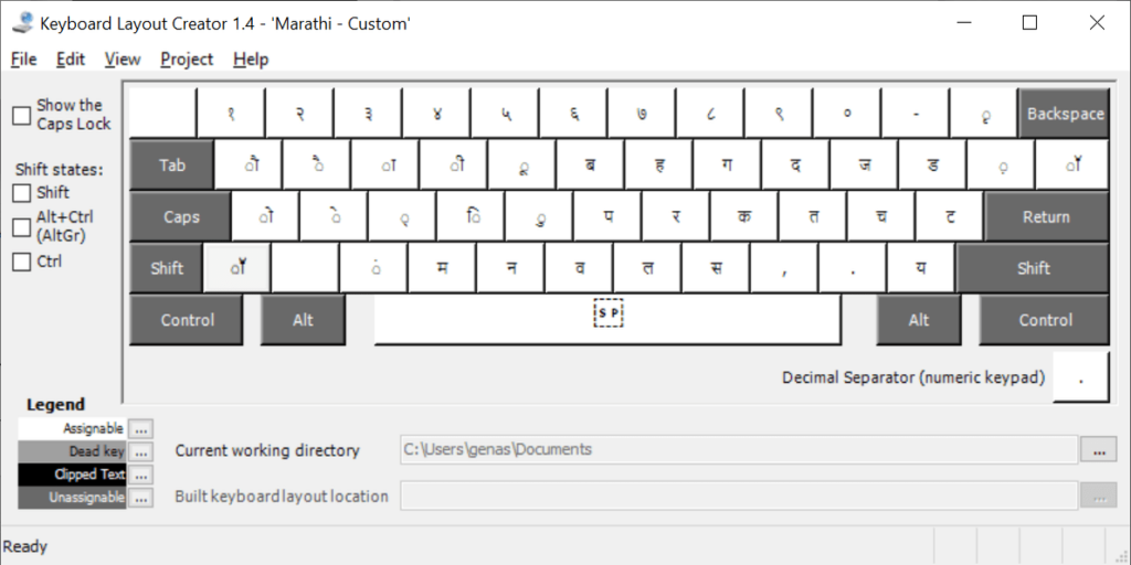 Microsoft Keyboard Layout Creator Keyboard window
