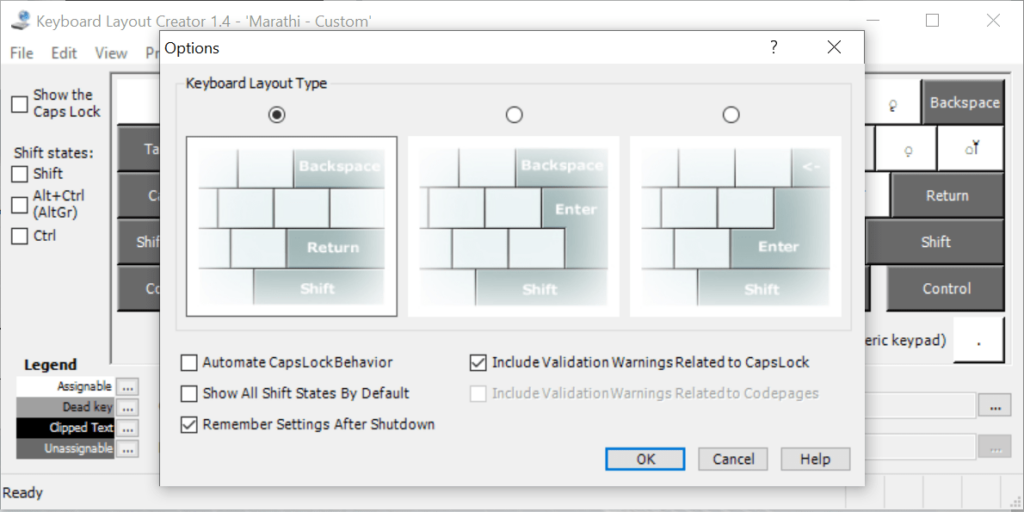 Microsoft Keyboard Layout Creator Layout options