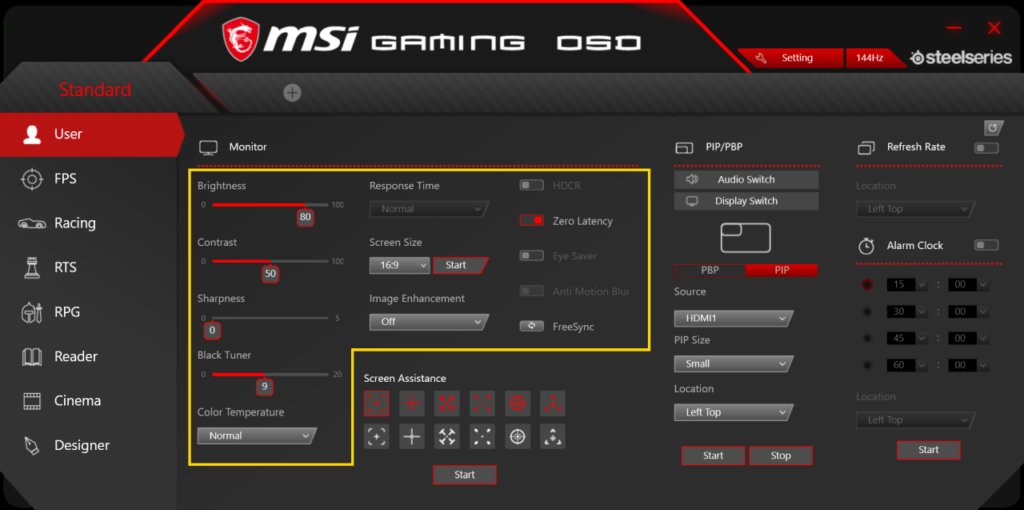 MSI Gaming OSD Monitor settings