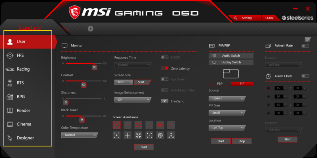MSI Gaming OSD Picture profiles