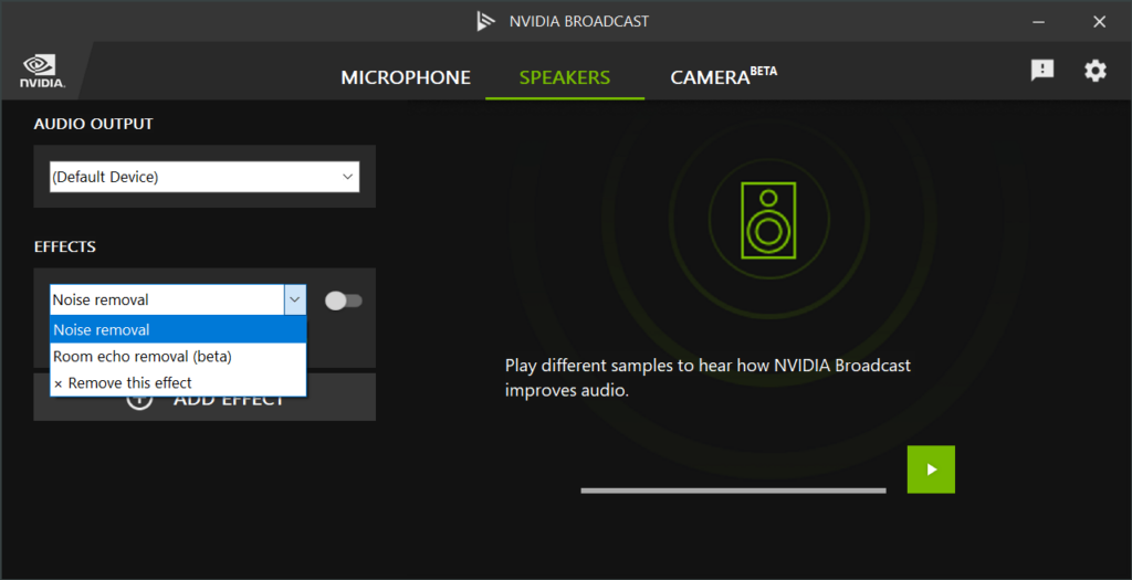 NVIDIA Broadcast Efek audio