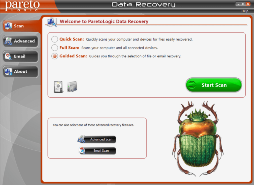 ParetoLogic Data Recovery Scan options